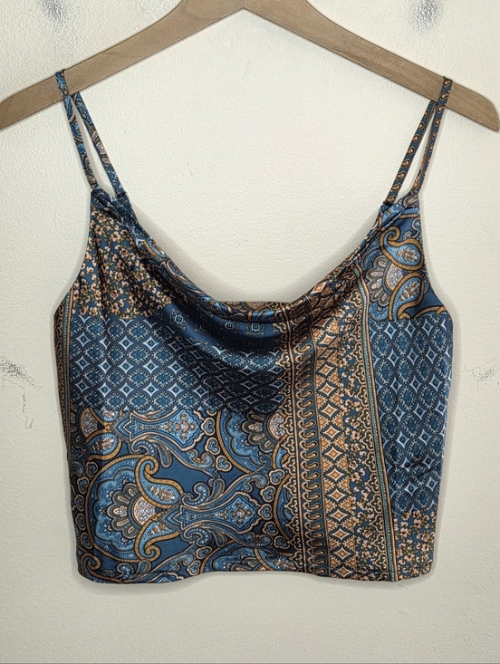 Everyday Chic Boutique Tops - Everyday Chic Boutique Navy Paisley Patchwork Satin Cami Tank Top Size Medium